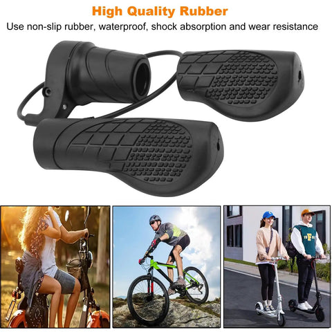 Half Twist Ebike Throttle Grip With Waterproof 3 Pin Plug FT76X For 12V To 72V Motors, non-slip rubber material.