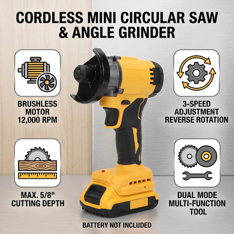 Badass 3 Inch Cordless Circular Saw And Versatile Mini Angle Grinder With Beefy Brushless Motor cranks out 12000 RPM for cutting wood and metal.