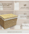Slick Heavy Duty Flip Top Storage Bin For Closets And Bathroom Vanities To Dodge Dust And Keep Dailies Nice And Tidy With Secure Lid For Socks Scarves And Cosmetics On Desk Or Shelf. Brown woven PE plastic storage bin with lid and liner.
