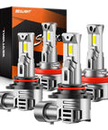 9005 H11 LED Headlight Bulbs, 100000LM Blinding 6500K White Light, HB3 H8 H9 H16 Fog Lamp Combo, Pack of 4 in packaging.