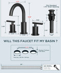 Matte Black 8 Inch Widespread Bathroom Faucet With 3 Holes 2 Handles, 360 Degree Rotating Spout, Drip Free Copper Ceramic Cartridge dimensions