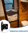 Interior of camper featuring Spring Loaded RV Cabinet Door Hinges That Self Close and Stay Shut Heavy Duty Steel Half Overlay Semi Concealed Hinges