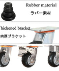Built Tough 4 Inch Heavy Duty Rubber Casters Set Two Locking Swivel Wheels Plus Two Fixed Rollers showing rubber wheels and thickened bracket.