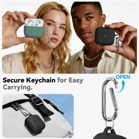 Crystal Clear Slim Protective Case For AirPods 4 And 5 Usb-C Versions 2024 Plus 2026, featuring secure keychain and sleek design.