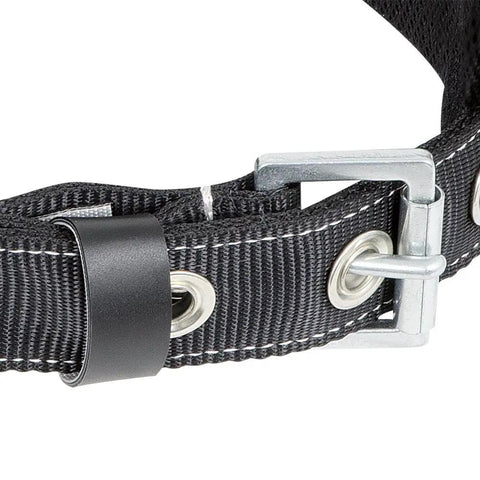 Close-up of Black XL Fall Protection Safety Harness Positioning Belt With Padded Lumbar Support 2 D Rings