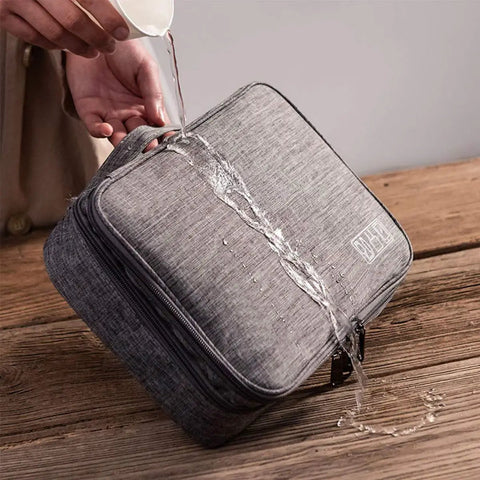 Water-resistant grey three layer electronics organizer carry all bag for travel gear cable organizer for iPad Mini Kindle hard drives