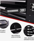 Rock Solid 21 Inch Freestanding Storage Cabinet Featuring Smooth Ball Bearing Slides showcasing sturdy handle, lock system, and drawer slides.