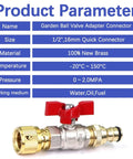 Half Inch Brass Ball Valve Hose Adapter With 16mm Quick Connector For Garden Irrigation And Watering Fittings Extender Coupling Joint Easy Install Ideal For DIY Garden Projects And Quick Watering Setup On Any Hose System, red handle