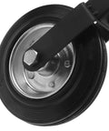 Close-up of Heavy Duty Metal Farm Gate Wheel Caster showing black rubber wheel and metal axle designed for smooth operation.