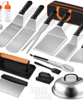 Blackstone Griddle Accessories Kit 27Pcs for Flat Top Grills Camp Chef Compatible, including spatulas and grill tools on display.