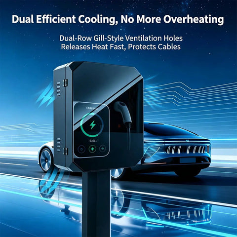 Weatherproof EV Charger Box With Double Lock Guard For Outdoor Use Tough As Nails Metal Shell close-up of cooling vents