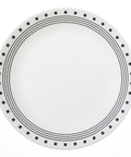 Snag This Pack Of Six Durable City Block Dinner Plates Built With Chip Resistant Three Layer Vitrelle Glass To Crush Daily Wear And Keep Your Kitchen Game Strong All Year Around - 10-1/4 inch white plate with black border.