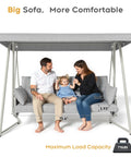 Oversized Outdoor Porch Swing Bed With Stand And Canopy Rain Cover Heavy Duty 3 Seat Bench Swing for Patio, seating family of three