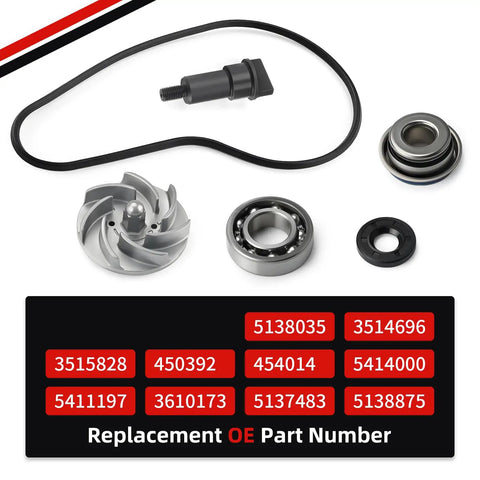 Top Shelf Badass High Performance Water Pump Impeller and Shaft Assembly with Bearing Seal Kit Replacement for UTV, includes impeller and O-ring.
