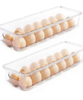 Clear Stackable Egg Organizer For Fridge Fits 14 Eggs BPA Free Plastic Storage Bin For Fridge Organization Durable No Mess Crystal Clear Tray Set 2 Pack Bundle
