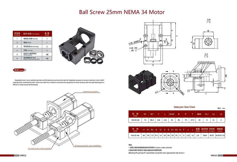 Badass 25Mm Cnc Ball Screw Kit SFU2504 Anti Wobble 1580Mm Rod showing NEMA 34 motor mount details and components.
