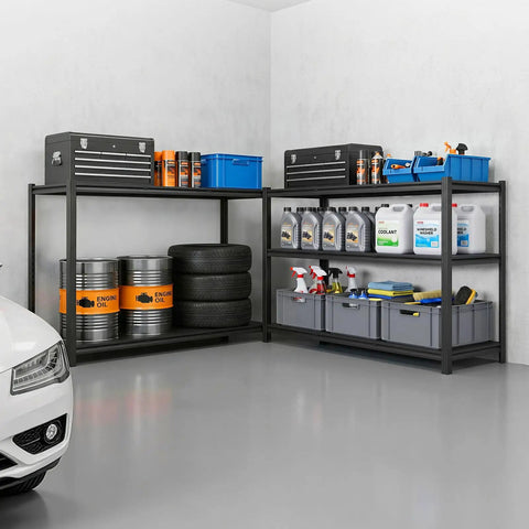 Top Notch Five Tier Garage Shelving Rack With Adjustable Steel Utility Shelf Holding 3000 Lbs Built Tough Frame in garage, tools and gear organized.