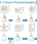 Six Ocean Themed Cabinet Knobs Set With Cast Iron Drawer Pulls For Dresser And Cupboard Includes Screws Coastal Decor With A Beachy Vibe Featuring Turtle Whale Seahorse Starfish Crab And Scallop Details Durable And Easy To Install.