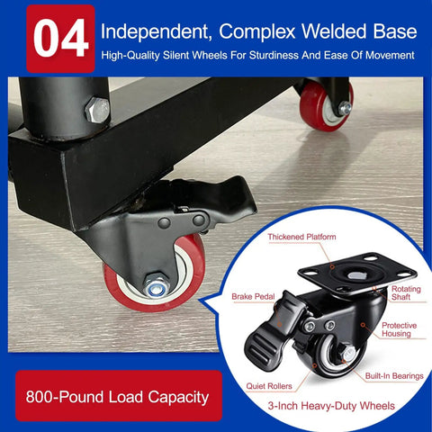 Heavy Duty Fabric Roll Storage Rack with Adjustable Hanging Rod and Movable Steel Organizer caster wheel detail