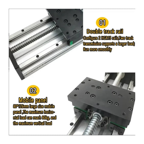 Bulletproof Double Linear Guide Sliding Table For XYZ Axis Linear Actuator With SFU Ballscrew And Handwheel smooth glide features double track rail and mobile panel.