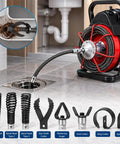 Heavy Duty Eight Piece Drain Auger Head Replacement Kit For General Mini Rooter Pro with spiral coils and cutting heads.