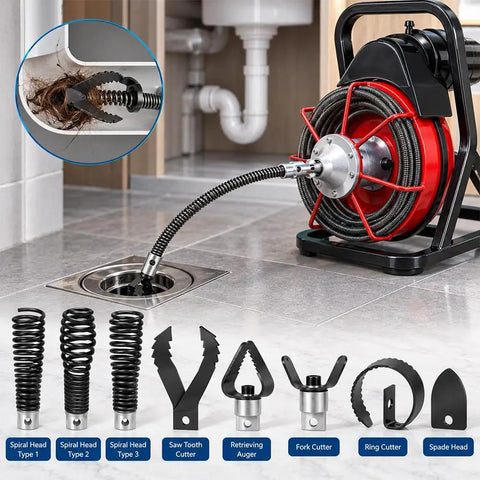 Eight Piece Drain Cutter Head Set For General Sewerooter Junior Replacement Spring Augers And Manual Drain Snake Tool For Tub Sink And Shower Drains To Whack Stubborn Gunk Quick Today, showing spiral and fork heads.
