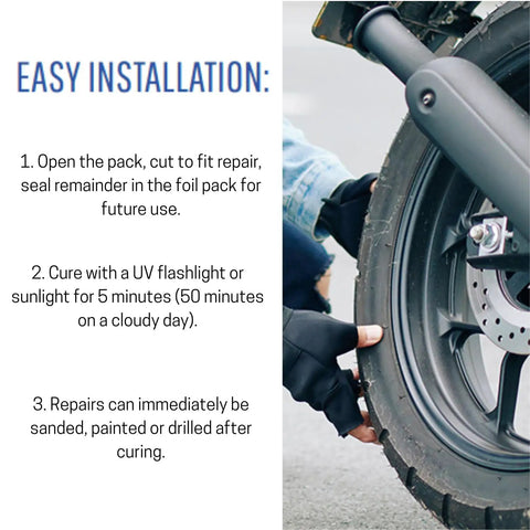 Instructions for Badass UV Cure Fiberglass Repair Patch 9 X 12 Inches Quick Fix Flex Sheet for easy installation.