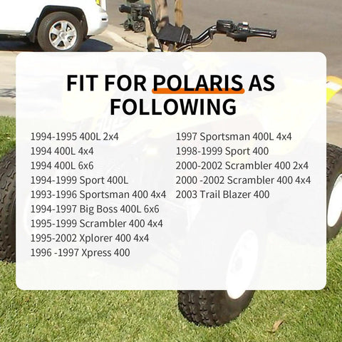 Image showing compatibility list for Premium Water Pump Impeller Gasket Bearing And Seal Kit Fits Polaris Sportsman Big Boss Scrambler 400 models.