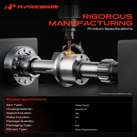 Heavy Duty Engine Water Pump Assembly With Aluminum Housing And Seal Kit Straight Bolt On Direct Fit Replacement For Ram 2500 3500 4500 5500 6.4L Hemi V8 2014 To 2022, detailed view of aluminum water pump.