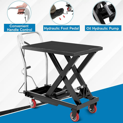 Hella Sturdy Hydraulic Lift Table Cart 1100 Pound Capacity Scissor Work Platform With Smooth Manual Pump hydraulic foot pedal and handle control