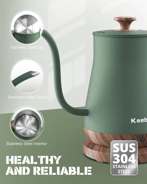 Gooseneck Electric Kettle 0.8L 1000W Stainless Steel Pour Over Kettle For Coffee And Tea With Auto Shut Off, Matcha Green