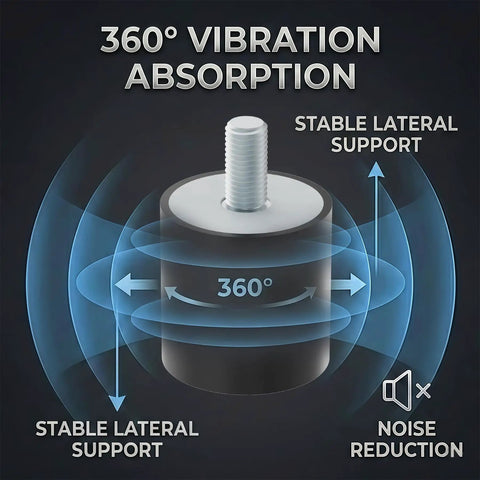 Heavy Duty M5 Rubber Shock Mounts 4 Pack Male Female Vibration Dampening Isolators For Shop Projects And Daily Rigs 15Mm Square Profile showing 360° vibration absorption.