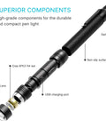 Exploded view of Rechargeable Pen Flashlight With USB Charging Ultra Compact 5.7 Inch EDC Light showing components
