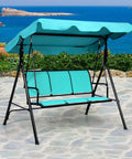 Three Seat Patio Swing With Steel Frame And Adjustable Canopy, All Weather Resistant Rocking Bench for Cozy Patio, Turquoise Finish