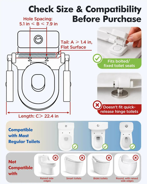 Built Tough Flip Up Toilet Safety Rails With Smooth 115 Degree Swing And Reliable Four Level Height Adjustments Delivers Solid 330 Pound Support for compatibility diagram.