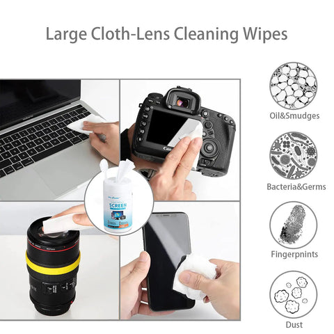 Premoistened Screen Cleaning Wipes For Electronics And Devices used on laptop, camera, lens, and smartphone