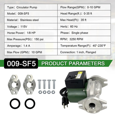 Premium 009-SF5 Recirculating Pump Keeps Your Home Happy With Slick 115V 1/8HP 3250 RPM Motor Churning Out 10 GPM Of Smooth Flow High Velocity Taco-Style Swap specifications and components.