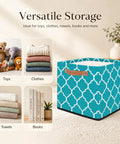 Moroccan Tile Foldable Storage Cube With Slick Reinforced Handles For Clothes And Linens Heavy Duty Waterproof Closet Organizer 13 Inch Shelf Bin in teal pattern