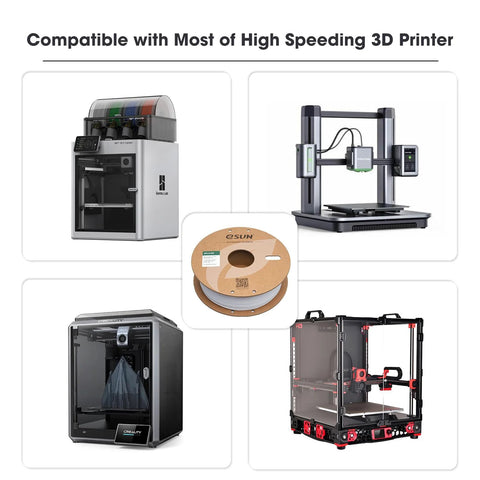 PLA Basic Filament 1.75mm for Fast 3D Printing, 1kg Spool, shown with compatible 3D printers, white color filament spool.