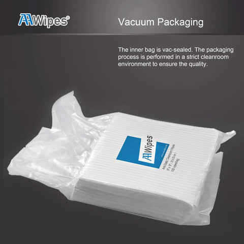 AAWipes cleanroom wipe cloths vacuum-pack with visible label, white lint-free polyester wipes, 6x6 inches, 100 pcs