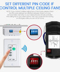 All In One Ceiling Fan Remote Control Kit With Light Dimmer And 3 Speed Control pin settings and wall mount installation guide