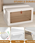 Hella Big 4 Pack Plastic Storage Bins with Tight Lids, 23.5 Quart stackable organizers with smooth wheels and magnetic door.