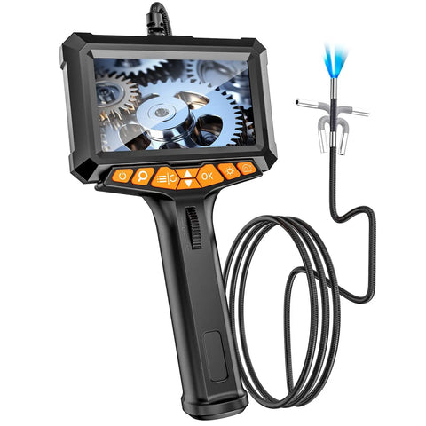 Two Way Articulating Borescope With Light 0.24 Inch Endoscope Camera For Tight Spaces, 5 Inch IPS Screen displayed with coiled tube