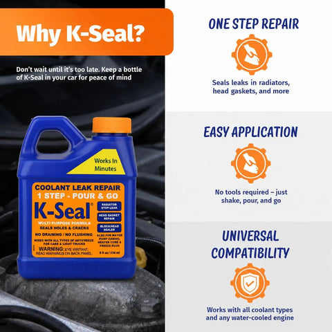 Pour And Go One Step Coolant Leak Repair For Radiator, Head Gasket, Freeze Plugs And More, Seals Leaks In Minutes bottle