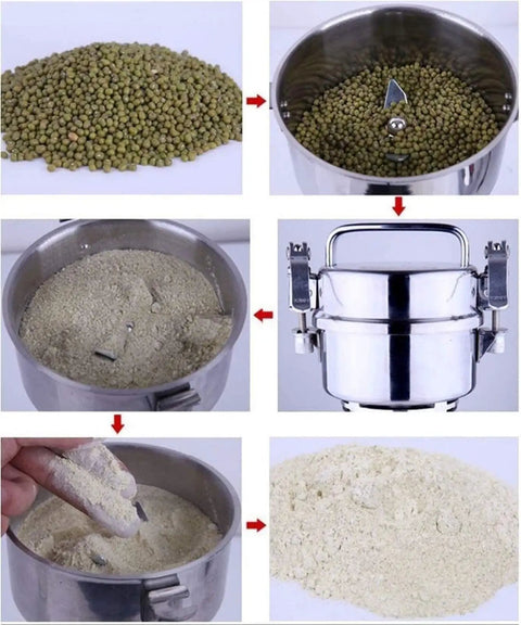Swing Type Commercial Electric Grain Mill Grinder Powder Machine for Herbs Spices Pepper Coffee Pulverizer, processing beans.
