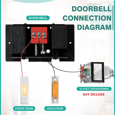 Connection diagram for Hardwired Doorbell Chime Kit With Two Lighted Push Buttons Front And Rear Chimes 16V 10VA.