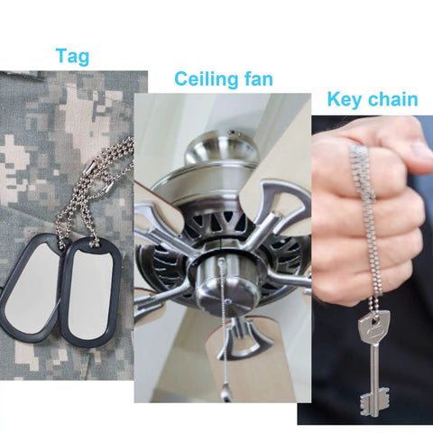 Super Long Ceiling Fan Pull Chain Extender 200 Inch Beaded 3.2mm Light Chain Extension in use on ceiling fan