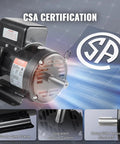 Heavy Duty 7.5 Hp Air Compressor Electric Motor 230V Single Phase 3450 RPM showing CSA certification and reversible keyed shaft.