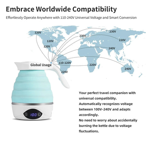 Collapsible Travel Electric Kettle Portable Foldable Water Boiler For Tea And Coffee Dual Voltage 110V 220V BPA Free Silicone Blue