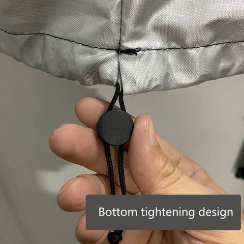 Wicked Tough EV Charger Station Cover Outdoor Waterproof Rain Shield For Wall Mount Chargers Crafted From Dense Oxford Cloth showing bottom tightening design.